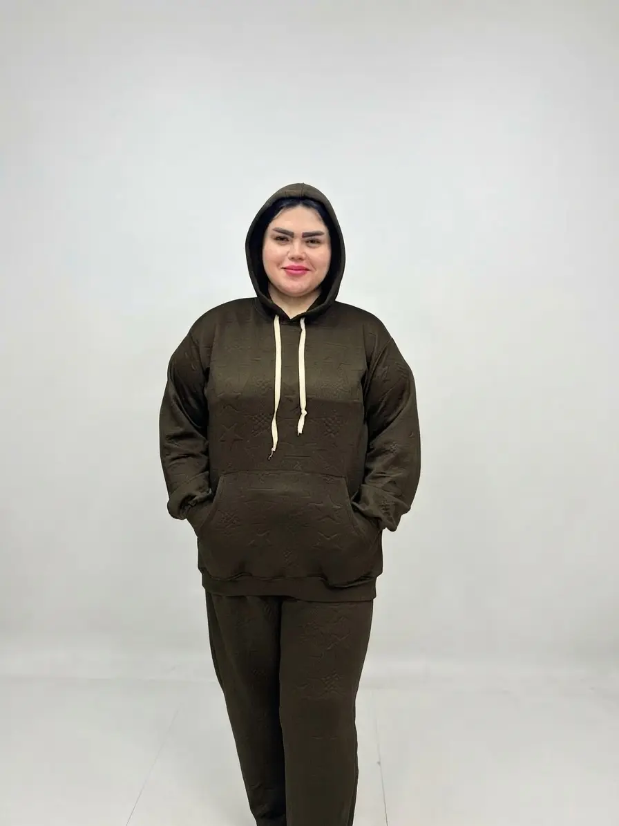 ست هودی و شلوار سایز بزرگ زنانه طرح ستاره برجسته